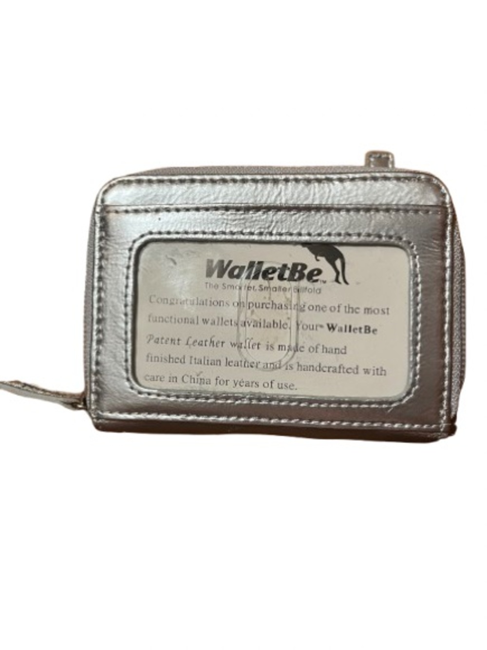 NWT WalletBe Italian Leather Metallic Silver Zip Card Wallet